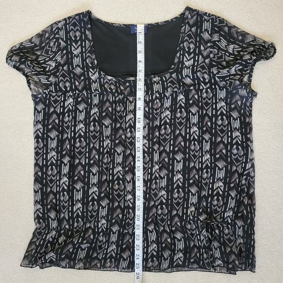 Reitmans Plus Petite 18 Pullover Top Lined Body Sheer Cap Sleeve Black White - Picture 10 of 14